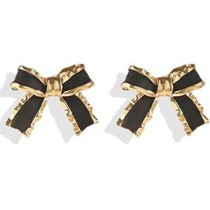 BNWT 925 Stamped Gold Tone Black Bow Earrings